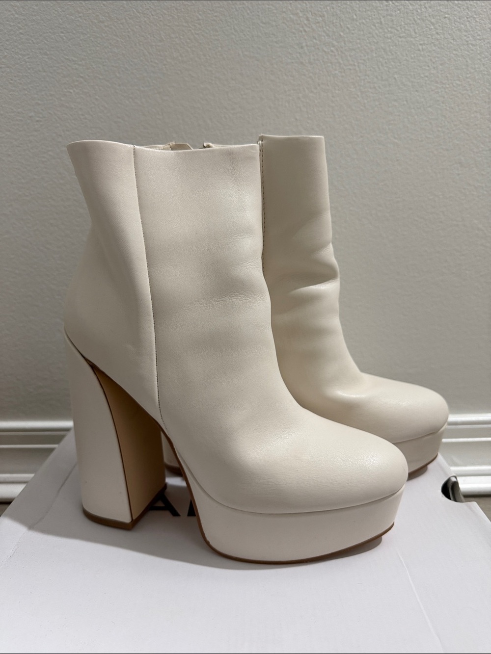 GUESS Cream Platform Ankle Boots - Chunky High Heel